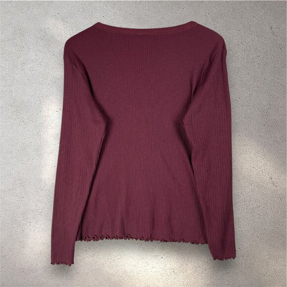 Old Navy ribbed henley top women’s xl burgundy soft fall chic y2k cozy vibes - Picture 4 of 6